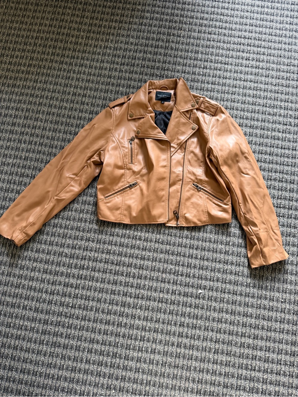 Velvet Heart Cognac Leather Moto Jacket - Warm Tan Brown